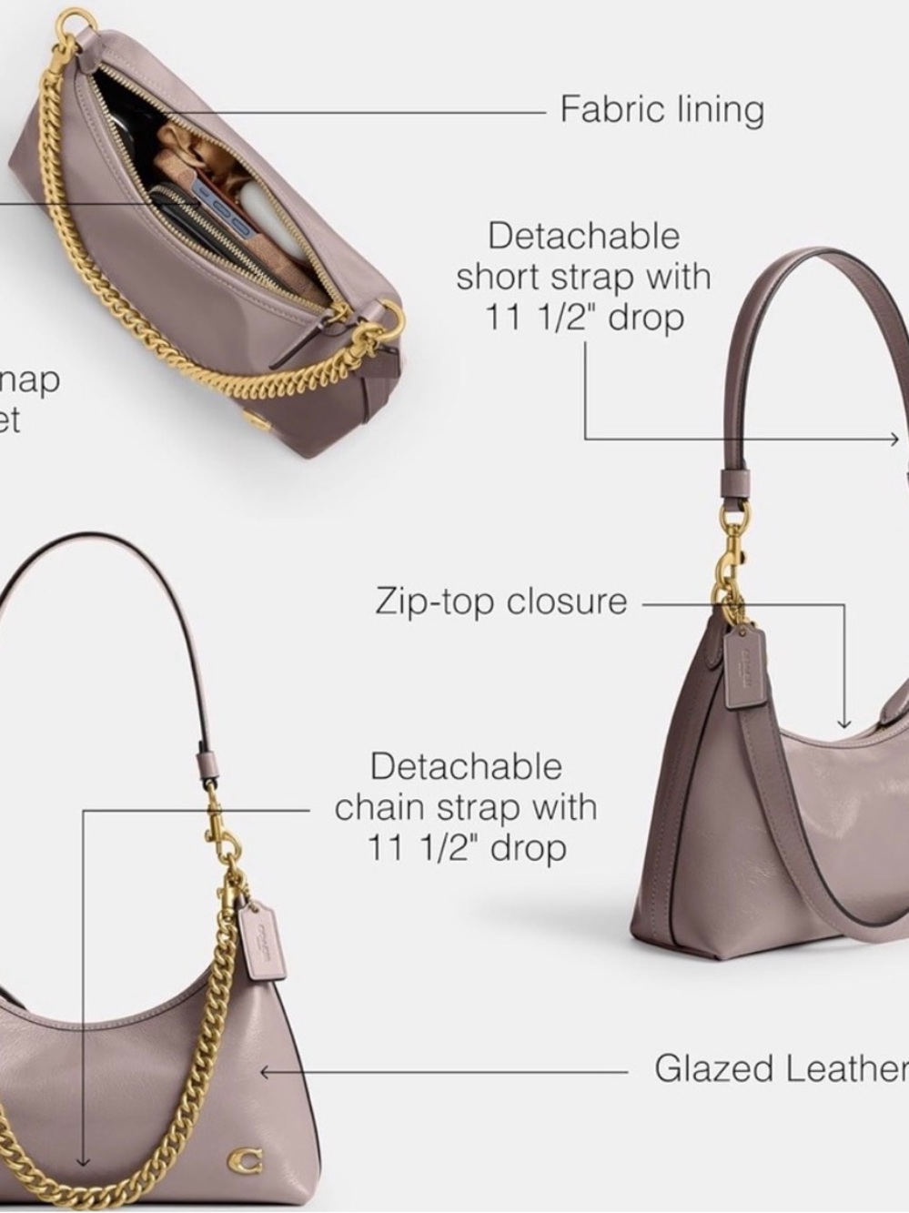 Coach Juliet 25, Ash Violet-Leather Shoulder Bag with Gold Hardware - Picture 7 of 8
